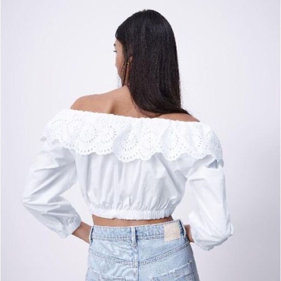 ZARA Eyelet Poplin Crop Top White Size Small Bloggers Fav! - Picture 5 of 5